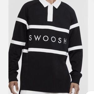Nike Swoosh Rugby Shirt Men’s L Polo Long Sleeve Black White CV0169-010
